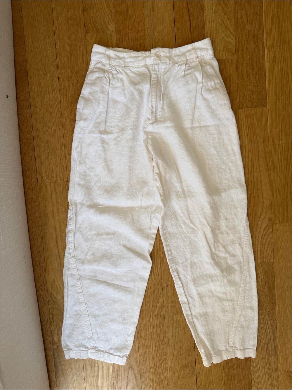 Zara White High-Waist Linen Blend Trousers